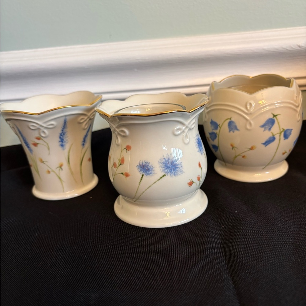 Lenox Blue Floral Porcelain candle holder - Set of 3